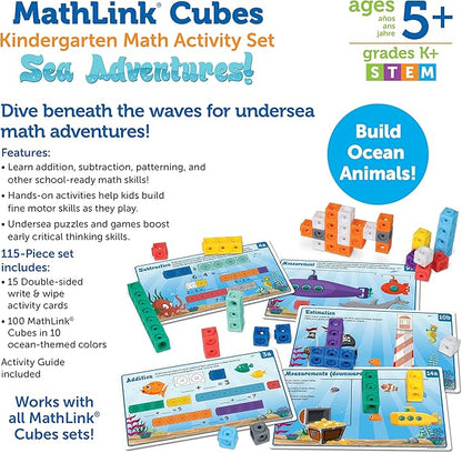 MathLink Cubes Kindergarten Math Activity Set Sea Adventures!, Math Teaching Toys, PreKManipulatives, Children’s Math Games, 115 Pieces, Age 5+