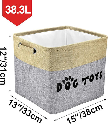PET ARTIST Large Dog Toy Basket Bin - Rectangular Storage Box Chest Organizer for Dog Toys,Coats,Clothing,Apparel & Accessories & Blanket,Gray,15"x13"x12"