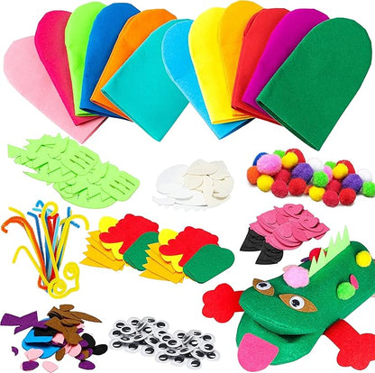 WATINC 12Pcs Hand Puppet Making Kit for Kids Art Craft Felt Sock Puppet Toys Creative DIY Make Your Own Puppets Pompoms Storytelling Role Play Party Supplies Christmas Gift for Girls Boys