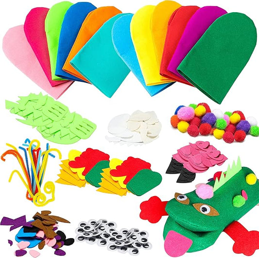 WATINC 12Pcs Hand Puppet Making Kit for Kids Art Craft Felt Sock Puppet Toys Creative DIY Make Your Own Puppets Pompoms Storytelling Role Play Party Supplies Christmas Gift for Girls Boys