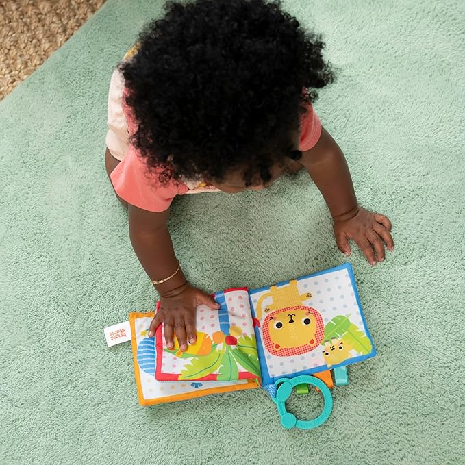 Bright Starts Safari Buddies Soft Book, Crinkle Plush Pages with Lion, Monkey, Elephant & More, Baby's First Book, Unisex, Ages 0+