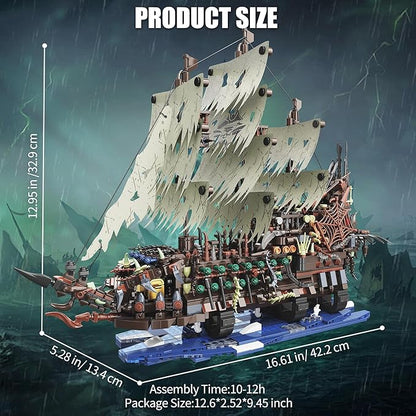 TYCOLE Pirate Ship Building Sets with Lights, MOC Flying Dutchman Model Toy Boat,Ghost Ship Building Blocks Sets,Christmas Birthday Gifts for Adults and Teens(2159Pieces)