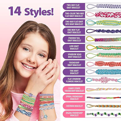 Chilpals Friendship Bracelet Making Kit for Girls,Arts and Crafts for Kids Ages 8-12,Birthday Gifts Ideas for Girl 7 8 9 10 11 Year Old - 2 in 1 Bracelets String Maker Toys Set (Pink)