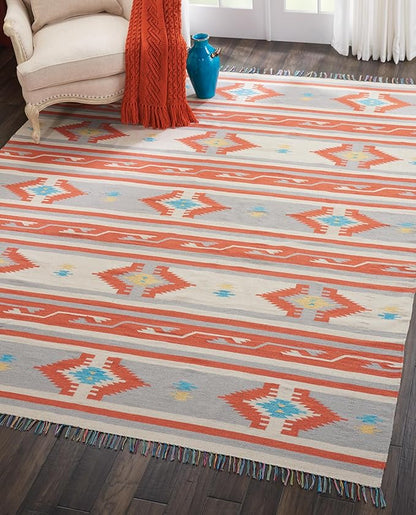 Nourison Baja Tribal Ivory/Grey 8' x 10' Area Rug, Easy Cleaning, Non Shedding, Bed Room, Living Room, Dining Room, Kitchen (8x10)
