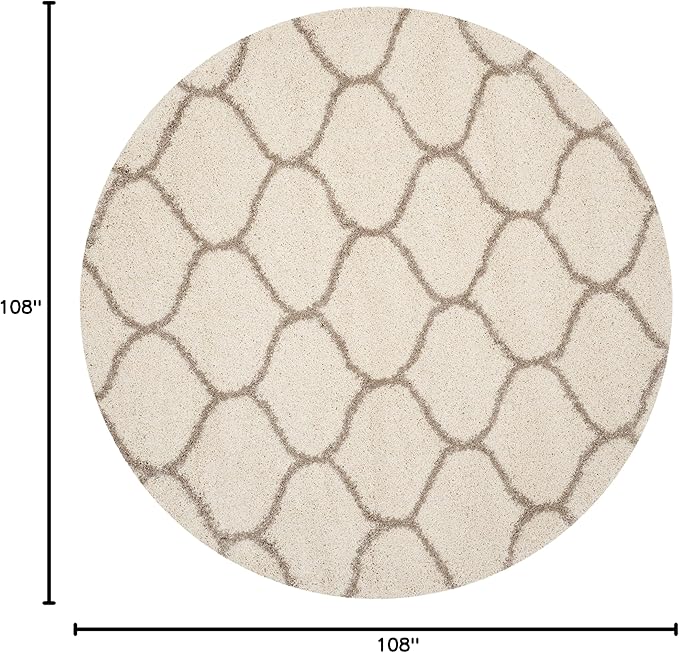 SAFAVIEH Hudson Shag Collection 9' Round Ivory/Beige SGH280D Moroccan Ogee Trellis Non-Shedding Living Room Bedroom Dining Room Entryway Plush 2-inch Thick Area Rug