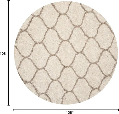 SAFAVIEH Hudson Shag Collection 9' Round Ivory/Beige SGH280D Moroccan Ogee Trellis Non-Shedding Living Room Bedroom Dining Room Entryway Plush 2-inch Thick Area Rug
