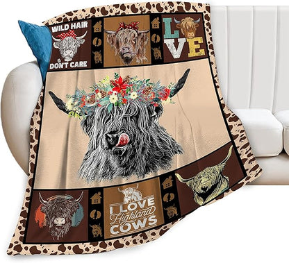 Highland Cow Throw Blanket Gifts for Women Adults Cattle Animal Print Ultra Soft Cozy Plush Fleece Warm Lightweight Living Room Couch Bed Dorm Chair Sofa Decor 40''X50''