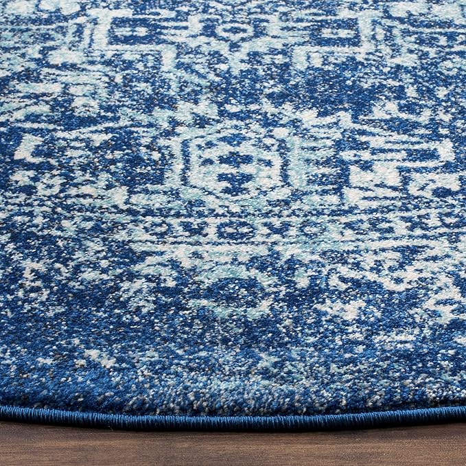 SAFAVIEH Evoke Collection 5'1" Round Navy/Ivory EVK256A Oriental Distressed Non-Shedding Dining Room Entryway Foyer Living Room Bedroom Area Rug
