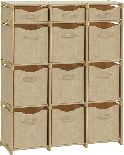 Cube Storage Organizer with Storage Bins Included - The Perfect Closet Organizers and Storage Solution. Includes 12 Storage Cubes, Great For Toy Storage, Closet Storage, Clothes Storage (Beige)