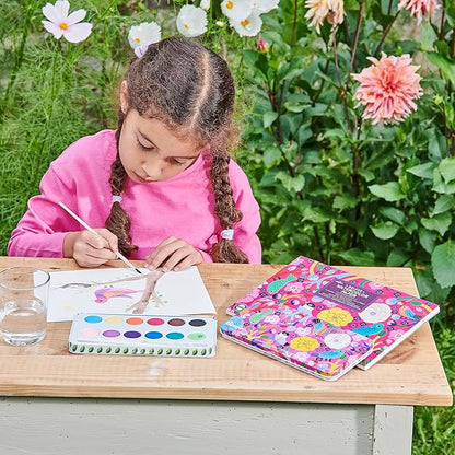 eeBoo: Birds in Fuchsia 12 Watercolors - Paint Set w Brush, Beautiful Design Tin Box, 12 Vibrant Colors, Kids Art Supplies, Ages 3+