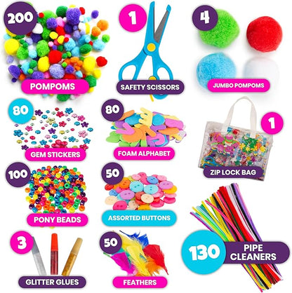 Blue Squid Craft Supplies for Kids - 2000+pcs in This XXXL Arts and Crafts Kit - This Huge Art Supply Box & Craft Set is Perfect for Young Artists of Ages 4,5,6,7,8,9,10,11,12