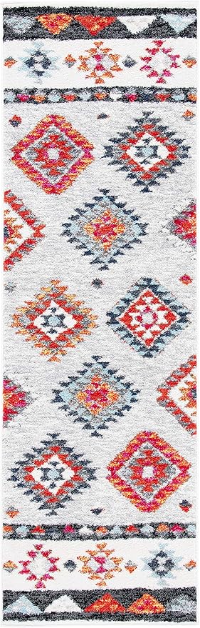 SAFAVIEH Adirondack Collection Runner Rug - 2'6" x 8', Grey & Red, Boho Tribal Design, Non-Shedding & Easy Care, Ideal for High Traffic Areas in Living Room, Bedroom (ADR245F)