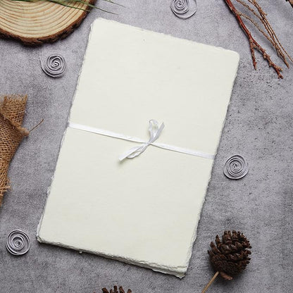 Watercolor Paper - 7.5 X 11 inches - Mixed Media Watercolor Paper - 150 GSM Thick Deckle Edge Virgin Cotton Handmade Paper - Off White