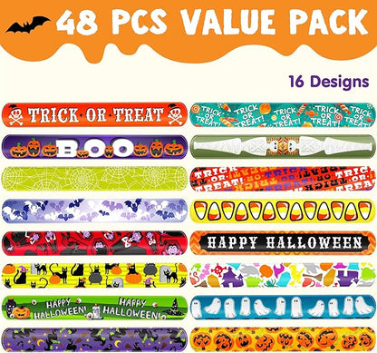 JOYIN 48 PCS Halloween Slap Bracelets for Kids Halloween Party Favors, Friendship Bracelets Bulk Girls Boys Gifts Trick or Treats Party Decorations, Snap Bracelet Classroom Exchange Prizes