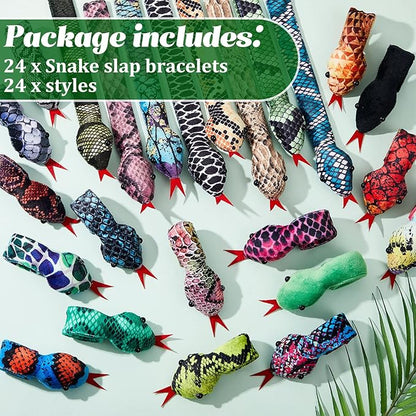 24 Pcs Snake Slap Bracelets Reptile Party Favor Snake Snap Bracelets Animal Snake Bracelet Reptile Birthday Party Supplies for Kids Parties Favors Christmas Gift, 24 Assorted Designs