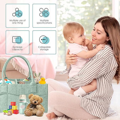 Cute Castle 2 Pack Diaper Caddy Organizer - Portable Baby Caddy Organizer with Handle, Nursery Storage Bin and Car Organizer for Girls, Boys - Baby Gift Basket - Green, Large