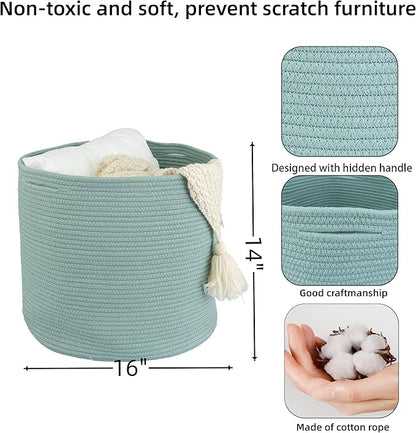 XUANGUO Cotton Rope Basket For Girls Boys Kids 16”X14” Baby Laundry Baskets Nursery Bin Round Woven Basket Organizer For Storage Toys Blankets Shoes Clothes green