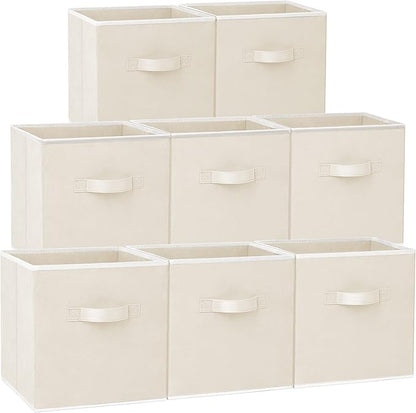 Criusia Large Storage Cubes - 13 Inch Heavy Duty Fabric Storage Bins for Shelves Closet, Cube Organizer - 8 Pack Collapsible Cube Storage Bins Baskets for Organizing Clothes Blankets Toys (Beige)