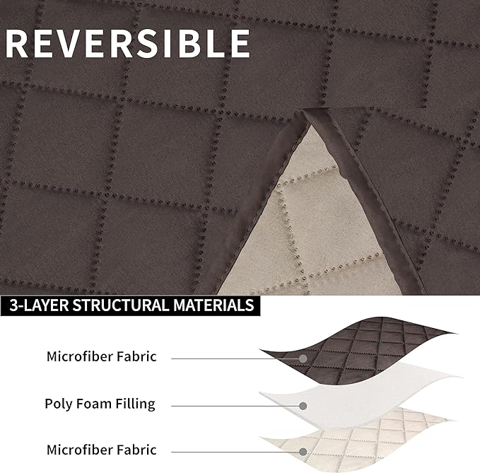 Easy-Going Oversized Loveseat Recliner Cover, Reversible Couch Cover for Double Recliner, Split Sofa Cover for Each Seat with Elastic Straps for Dogs, Pets(Oversized 2 Seater, Chocolate/Beige)