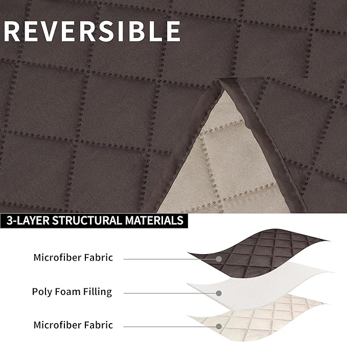 Easy-Going Loveseat Recliner Cover, Reversible Couch Cover for Double Recliner, Split Sofa Cover for Each Seat, Furniture Protector with Elastic Straps for Kids, Dogs, Pets(2 Seater, Chocolate/Beige)