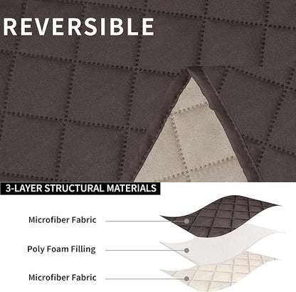 Easy-Going Loveseat Recliner Cover, Reversible Couch Cover for Double Recliner, Split Sofa Cover for Each Seat, Furniture Protector with Elastic Straps for Kids, Dogs, Pets(2 Seater, Chocolate/Beige)