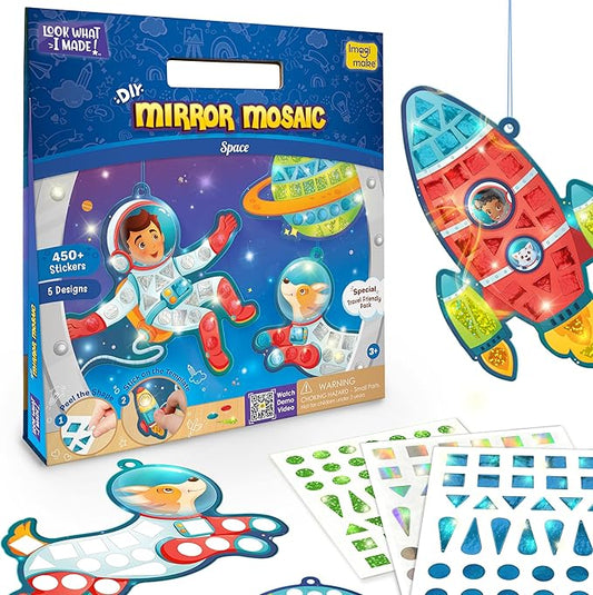Imagimake Mirror Mosaic Space Theme Kids Art Set | DIY Craft Kit with Foil Stickers | Birthday Gift for Boys and Girls Ages 3-8 | Travel Toys | Crafts for Kids Ages 4-8