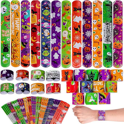 48PCS Halloween Slap Bracelets Halloween Party Toys for Kids Party Favors Toys Prizes Pinata Goodie Bag Fillers