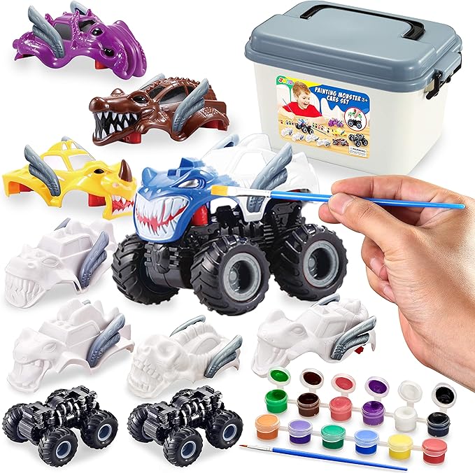 JOYIN Kids Craft Kit Build & Paint Your Own Monster Car Art & Craft Kit DIY Toy Set Make Your Own Monster Friction Powered Truck, Presents for Kids