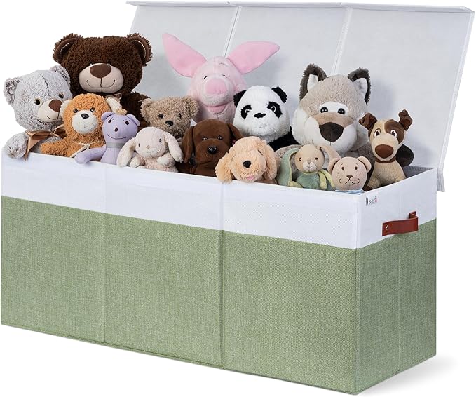 SoftOwl Extra Large Toy Storage Organizer with Lid - Sturdy, Collapsible Toy Chest Storage Box Design - Toys Bin with Dividers for Kids, Nursery, Bedroom, Playroom 37"x16"x14"