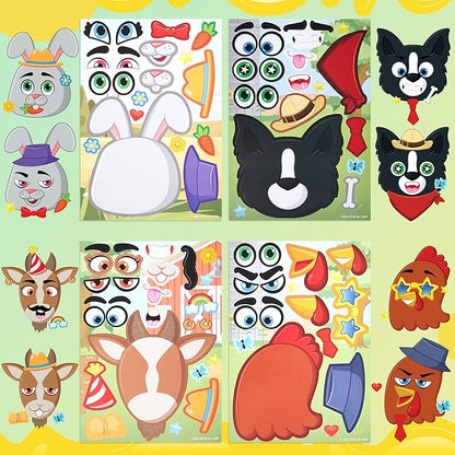 JOYIN 36 Pcs 9"x6" Farm Animals Make a face Stickers for Kids, Make Your Own Summer Sticker Sheets, Party Favors Kids Crafts, Goodie Bags Stuffers, Classroom Rewards