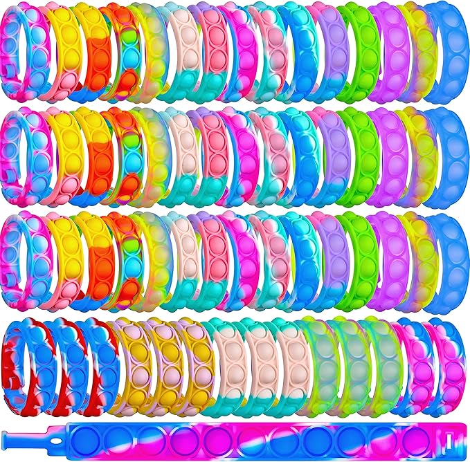 60PCS Pop Fidget Bulk Bracelets Toys, Fidget Popper Bracelet Pack, Durable and Adjustable, Multicolor Pop Bracelet Finger Press Bracelet for Kids and Adults Bulk Toys Bulk Fidgets