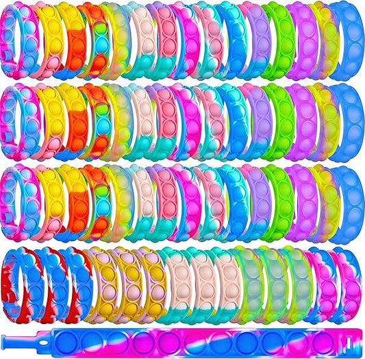 60PCS Pop Fidget Bulk Bracelets Toys, Fidget Popper Bracelet Pack, Durable and Adjustable, Multicolor Pop Bracelet Finger Press Bracelet for Kids and Adults Bulk Toys Bulk Fidgets