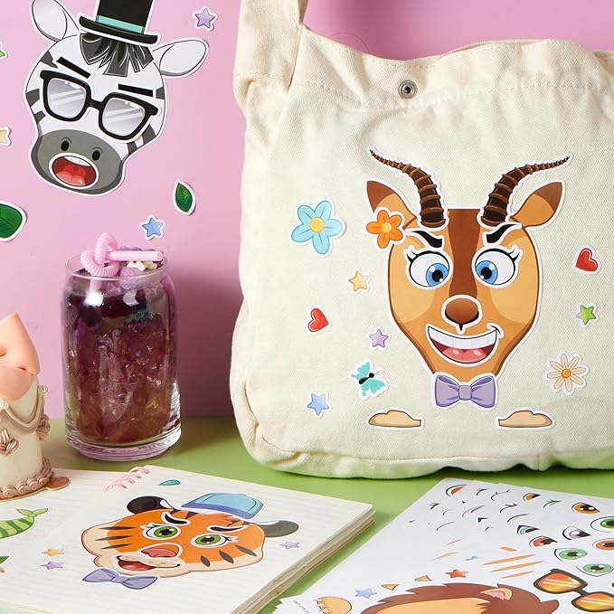 JOYIN 36PCS 9"x6" Make a face Stickers for Kids, Make Your Own Safari Animal Stickers, Jungle Party Favors Kids Crafts, Goodie Bags Stuffers, Classroom Rewards