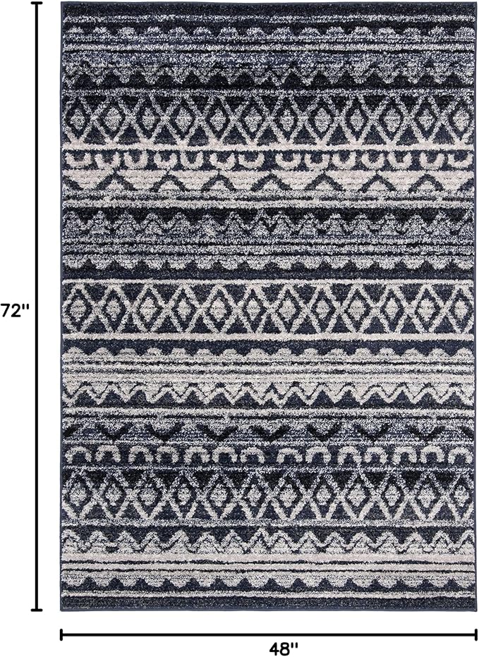 SAFAVIEH Adirondack Collection Accent Rug - 4' x 6', Ivory & Navy, Moroccan Boho Distressed Design, Non-Shedding & Easy Care, Ideal for High Traffic Areas in Entryway, Living Room, Bedroom (ADR119M)