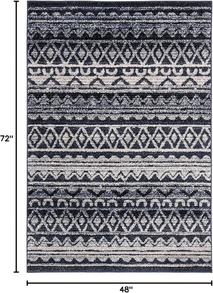 SAFAVIEH Adirondack Collection Accent Rug - 4' x 6', Ivory & Navy, Moroccan Boho Distressed Design, Non-Shedding & Easy Care, Ideal for High Traffic Areas in Entryway, Living Room, Bedroom (ADR119M)