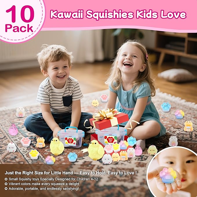 10 Pack Taba Squishy Toys kit with Toy Box & Cute Stickers, Kawaii taba Squishies Stress Relief Toys Party Favors for Kids 4-8 8-12, Squishy Fidget Toys for Kids, Birthday Gifts Toys for Girls 8-10