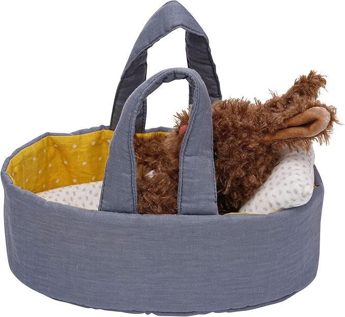 Manhattan Toy Moppettes Beau Bunny Stuffed Animal Nurturing Playset with Bunny Plush Toy, Fabric Bassinet, Blanket & Pillow