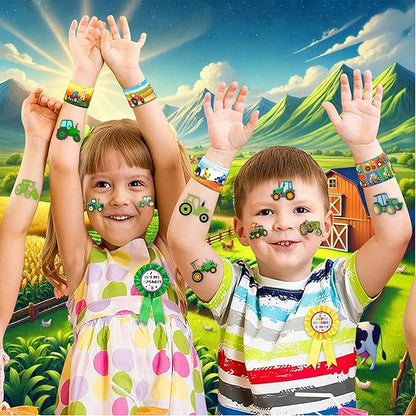 48PCS Tractor Party Favors - 24PCS Tattoos & 24PCS Slap Bracelets - Farm-Themed Birthday Supplies, Green Tractor Decorations, Classroom Prizes, Gifts for Boys & Girls