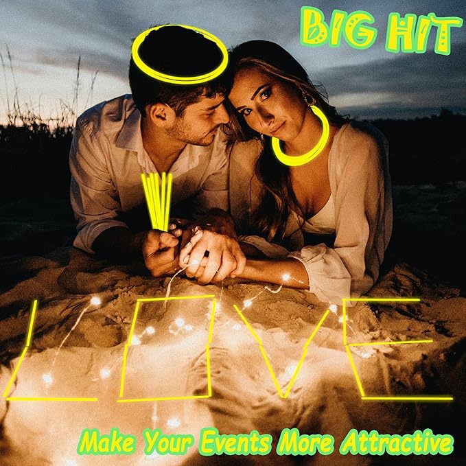 100 pk 8" Yellow Glow Sticks Bulk Party Favors, Light up Glow Necklaces & Bracelets in the Dark Party Supplies For Christmas Halloween Birthday Neon Party (100 * Yellow)