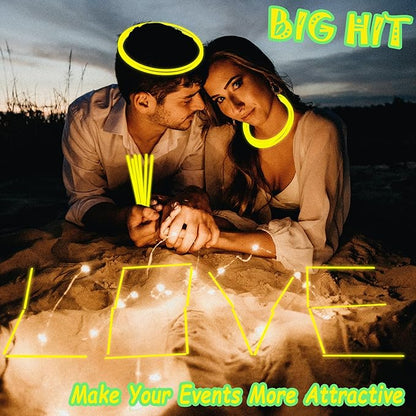 100 pk 8" Yellow Glow Sticks Bulk Party Favors, Light up Glow Necklaces & Bracelets in the Dark Party Supplies For Christmas Halloween Birthday Neon Party (100 * Yellow)