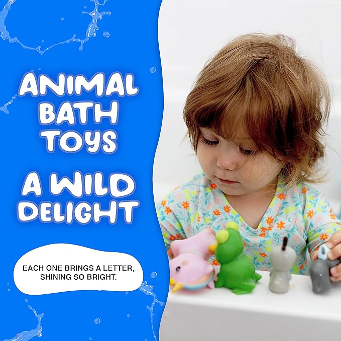 SplashEZ Bath Toys for Kids Ages 4-8, Kids Bath Toys for Boys, Mold Free Animals XL Bathtub Water Set for Children, Soft Durable, No Mold for Water Tub & Pool, Ages 0-1-3-4-5-6-8
