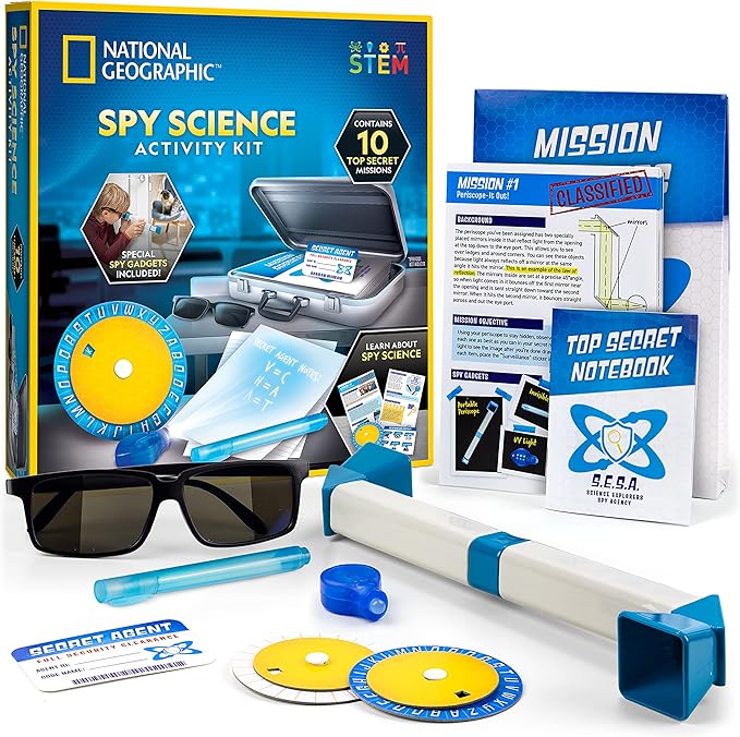 NATIONAL GEOGRAPHIC Spy Science Kit - Kids Spy Activity Set, Complete 10 Secret Missions with Gadgets for Kids and Gear, Detective Kit, Science Kits, Pretend Play