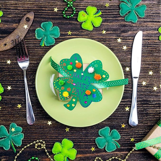 36 Sets Magic Color Scratch Art Shamrock Ornaments Craft Kits St. Patrick's Day Decorations Lucky Shamrock Four-Leaf Clover Ornaments Pom-poms Googly Eyes for Kids Classroom Home Activity Art Project