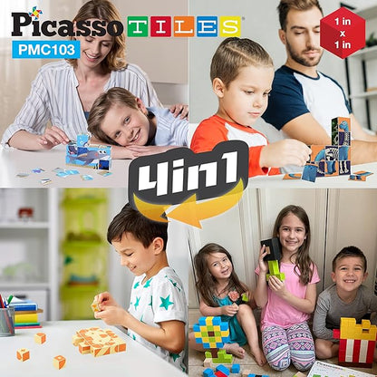 PicassoTiles 103 Pieces 1" Magnetic Toy Building Block Cubes Building Block, 3D Cube Construction Cubes Magnet Sensory Toys Gifts Educational with Free Idea Book for Kid, Boy, Girl & Toddler PMC103