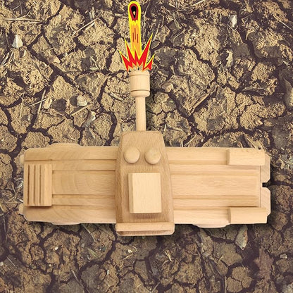 Handmade Wooden Toy Transporter, Paintable WW2 Army Car, Rotating Turret & Wheels, Children's Handcrafted Military Toy, Ideal for Boys, Decoration, Kids Play and Learning