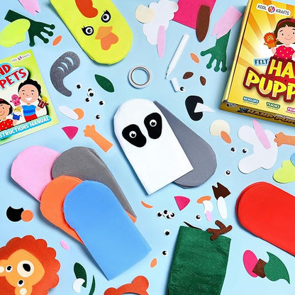 Hand Puppet Kit - Make Your Own Animal Puppets - 10 Felt Puppets - Simple Step By Step Instructions - Art Craft, Role Play, Storytelling - Puppets for kids, Children's Art & Craft Birthday Gifts Ideas