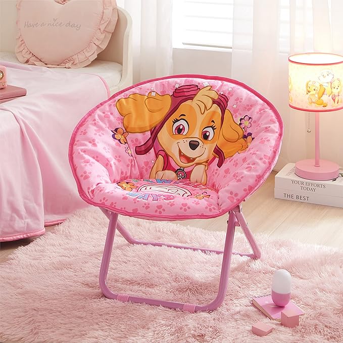 Idea Nuova Paw Patrol Skye Toddler 19” Folding Saucer™ Chair with Pink Metal Frame, Ages 3+