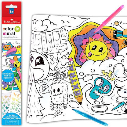 Faber-Castell Color in Wall Mural - Peel and Stick Coloring Poster Kit for Kids, Coloring Art Projects for Kids Ages 6-8+