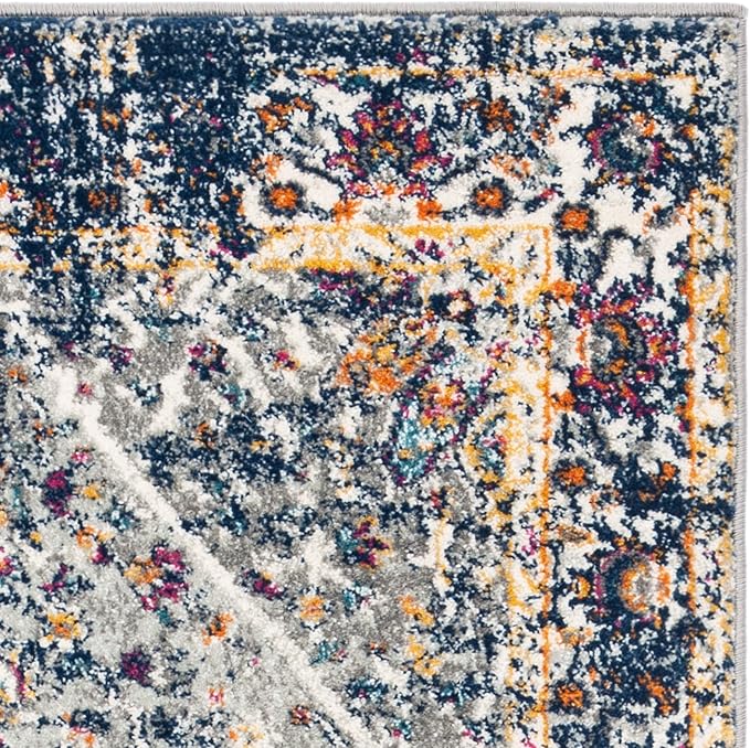 SAFAVIEH Evoke Collection 2'2" x 7' Grey / Navy EVK288N Oriental Medallion Distressed Non-Shedding Living Room Entryway Foyer Hallway Bedroom Runner Rug
