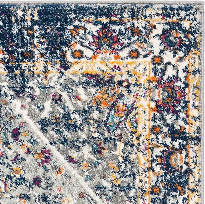 SAFAVIEH Evoke Collection 2'2" x 7' Grey / Navy EVK288N Oriental Medallion Distressed Non-Shedding Living Room Entryway Foyer Hallway Bedroom Runner Rug